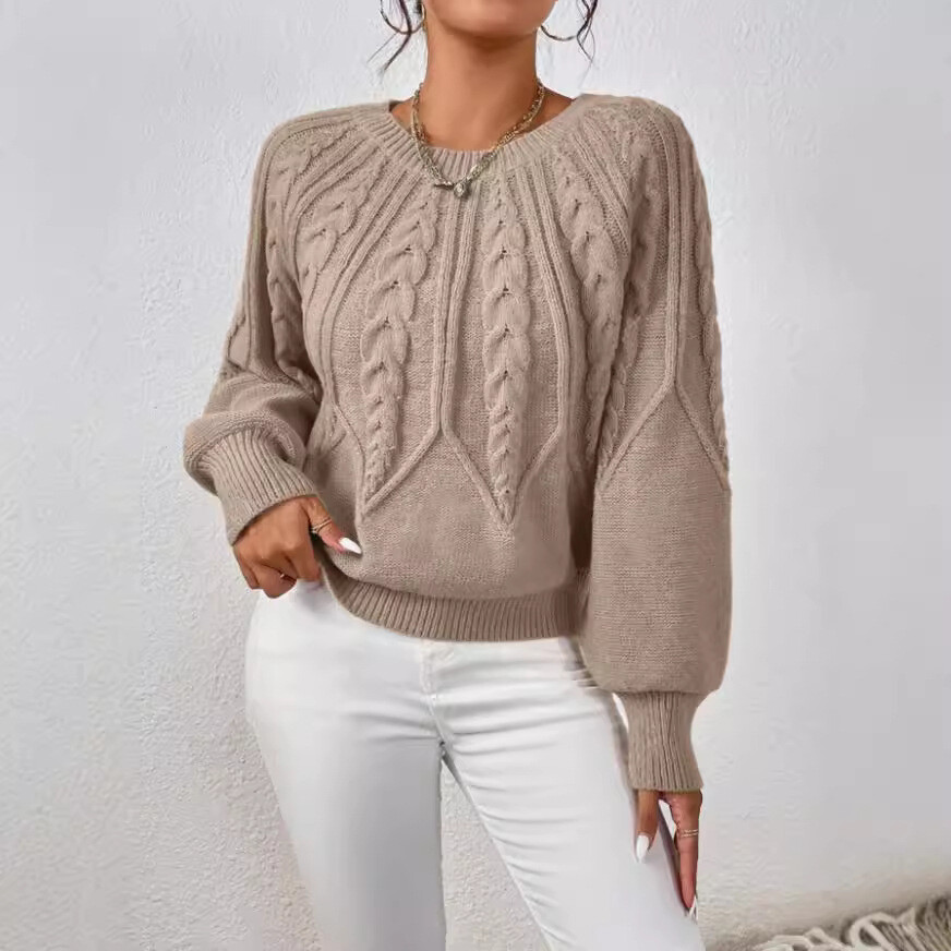Pullover Crew Neck Knitted Sweater Long Sleeve Knitted Top Women's Top