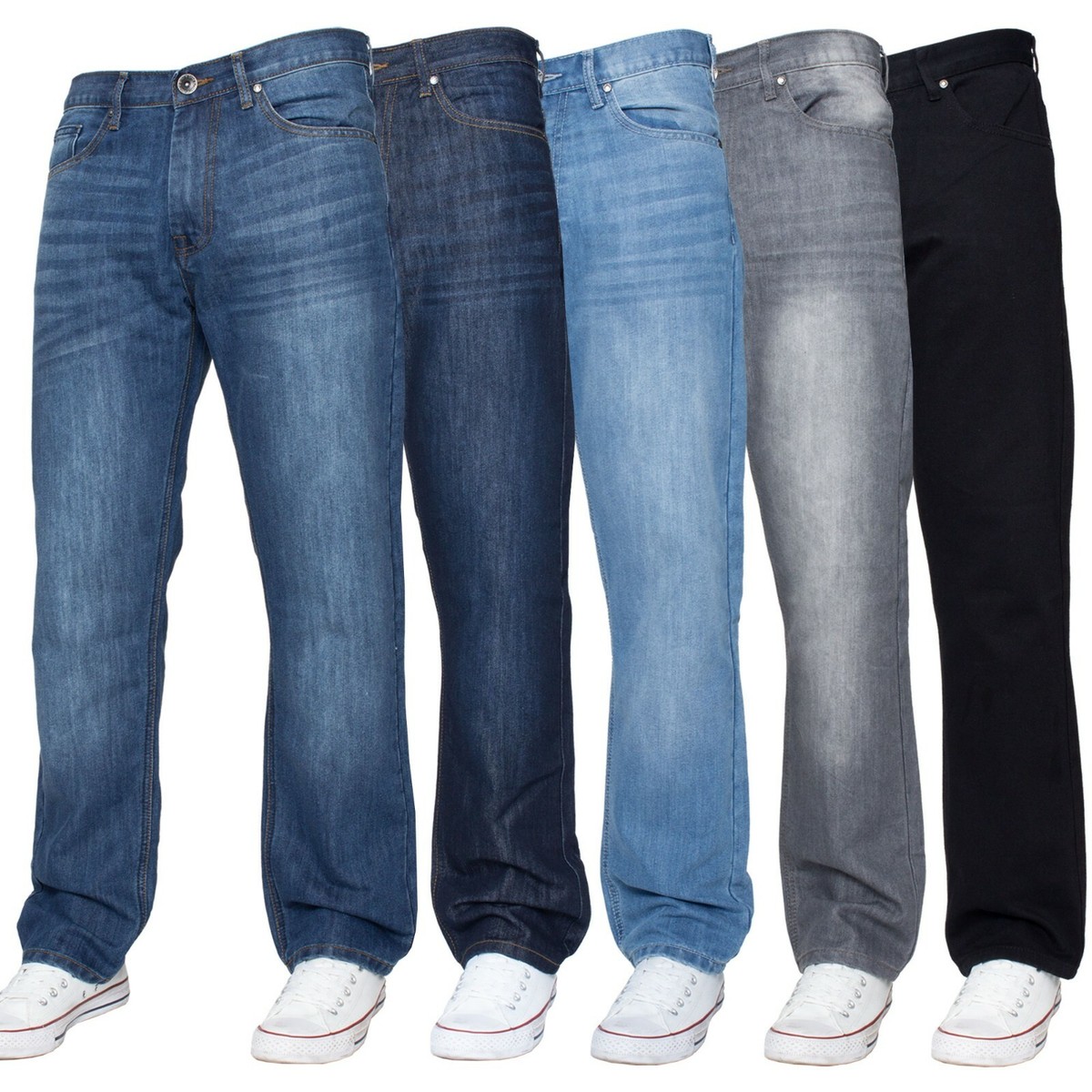 Mens Regular Fit Jeans Straight Leg Denim Trouser Pants
