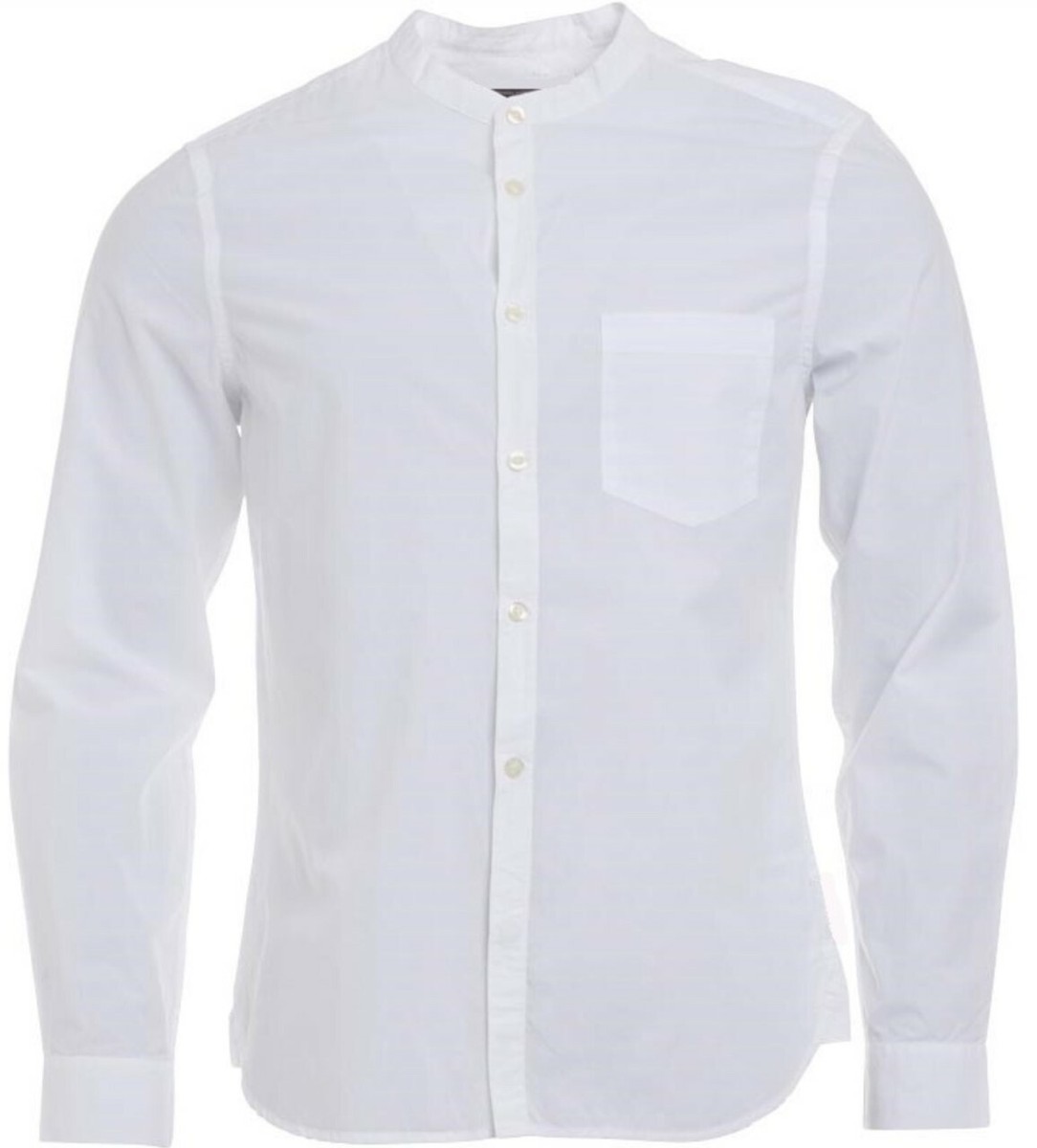 Men's Grandad Collar Long Sleeve White Shirt Premium Cotton Slim Fit Tops S - XL