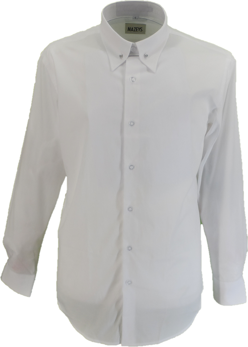 Mazeys Mens White Pin Collar Cotton Long Sleeved Retro Shirts